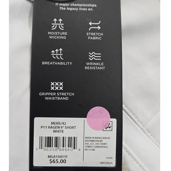 Walter Hagen P11 Golf Shorts Mens Size 42 White 9" Inseam Stretch Athletic New - Picture 6 of 9